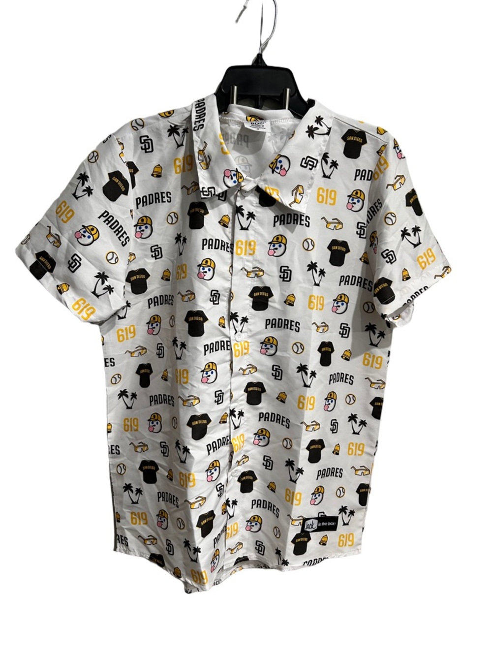 White Short-Sleeve Padres Jack in the Box Button-Up Shirt (New)